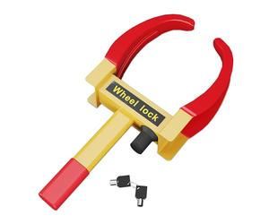 Relaxdays Cepo Coche, Antirrobo Rueda Caravana o Remolque, Amarillo/Rojo | Con Cerradura, Inmovilizador Neumático, Acero