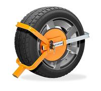 Relaxdays Cepo para Coche, Antirrobo Rueda 13-15 Pulgadas, Inmovilizador Automóvil, Autocaravana, Remolque, Naranja, Acero, 48 x 55-68 x 31,5 cm