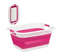 Relaxdays Cesta colada plegable blanco,fucsia
