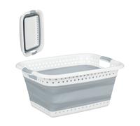 Relaxdays Cesta Colada Plegable, Cesto Ropa Limpia, Sucia, Barreño, Plástico-Silicona, 1 Ud., 27 x 61 x 45,5 cm, Gris