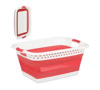 Relaxdays Colada Plegable, Cesto Ropa Limpia, Barreño, Plástico-Silicona, 1 Ud, 27x61x45,5 cm, Rojo
