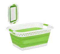 Relaxdays Cesta Colada Plegable, Cesto Ropa Limpia, Sucia, Barreño, Plástico-Silicona, 1 Ud., 27 x 61 x 45,5 cm, Verde
