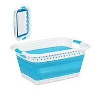 Relaxdays Cesta Colada Plegable, Cesto Ropa Limpia, Barreño, Plástico-Silicona, 1 Ud., 27x61x45,5 cm, Turquesa