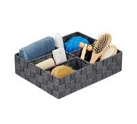Relaxdays Cesta de Almacenaje, 5 Compartimentos, Rectangular, Efecto Trenzado, PP, Caja Almacenamiento Baño, Gris, 8,5 x 32 x 25 cm