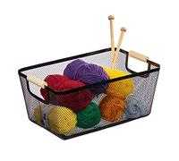 Relaxdays Alambre Cesta de Almacenaje Asas Madera, Rectangular, Caja Organizadora Metal, 16,5x37x22,5cm, Cocina, Baño, Negro, 16.5 x 37 x 22.5 cm