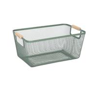 Relaxdays Cesta de Almacenaje Asas Madera, Rectangular, Caja Organizadora Metal, 16,5x37x22,5cm, Cocina, Baño, Colores