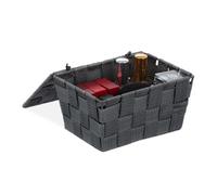 relaxdays Caja de almacenaje con tapa, Cesta de almacenamiento, PP, 10,5 x 19,5 x 14,5 cm, 1 Ud., Gris