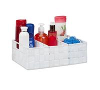 relaxdays Cesta de almacenaje para baño, Neceser de Maquillaje, con Asas, 10x32x21 cm. 1 Ud, Blanco