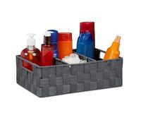 Relaxdays Cesta de almacenaje para baño, Neceser de maquillaje, Con asas, 10x32x21 cm. 1 Ud., Gris
