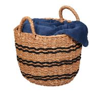 Relaxdays Seagrass Storage Basket Cesta Almacenaje Algas Marinas y Yute, 28x35cm, Organizador con Asas, Baño, Dormitorio y Salón, Natural/Negro, Fibra Vegetal