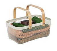 Relaxdays Cuadrada de Alambre Cesta de Almacenaje Rectangular Acero, Asas, Caja Organizadora de Metal y Madera, Cocina, Baño, Salón, Blanco, 17.5 x 43 x 27 cm
