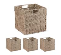 Relaxdays Cesta de almacenaje, Set de 4, Hierba Marina, diseño Tejido, Ropa, Juguetes, 30x30x30 cm, Natural