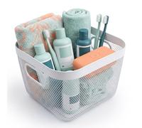 Relaxdays Cesta de almacenamiento, altura: 17 x 24 x 24,5 cm, metal, asas, baño, habitación infantil, salón, cesta para utensilios, color blanco