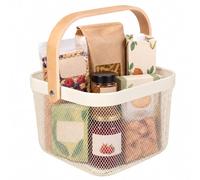 Relaxdays Cesta de almacenamiento con asas para ropa y decoración, colores | Cesta para utensilios de acero y madera, altura: 17,5 x 26 x 24,5 cm