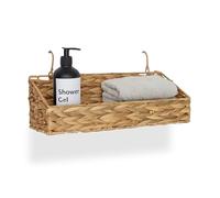 Relaxdays Cesta de Almacenamiento de Jacinto de Agua, 2 Ganchos, 14 x 42 x 16 cm, Aspecto Trenzado, para baño, Pasillo, Color Natural