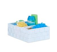 Relaxdays, Cesta de baño con 3 compartimentos, 10x32x21 cm, plástico, blanco