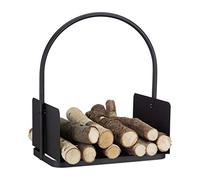 Relaxdays Cesta de Leña con Asa Grande, Acero, Negro, 47 x 40 x 30 cm | Cesta para leña de metal, (Al x An x Fon) 47 x 40 x 30 cm