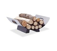 Relaxdays Cesta de Leña con Diseño Moderno, Acero Inoxidable, Plateado, 16 x 41 x 33 cm