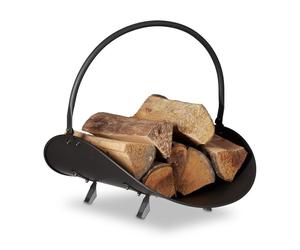 Relaxdays Cesta de leña metálica con asa negro