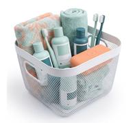 Relaxdays Cesta de almacenaje metálica con Asas, para baño, habitación Infantil y salón, Blanca, 17x24x24,5 cm