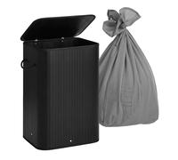 Relaxdays Cesta de Ropa Plegable con Tapa, 2 Compartimentos, bambú, 105 L, Sistema de clasificación, Negro 63×52×32 cm