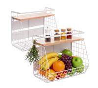 Relaxdays Frutero magnético de Pared, Set de 2, Madera/Metal, 30x35,5x21 cm, Blanco/Natural