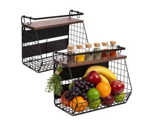 Relaxdays Cesta frutera magnética de pared 2 uds marrón oscuro,negro