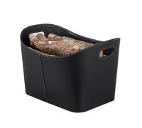 Relaxdays Cesta leña de cuero sintético negro negro