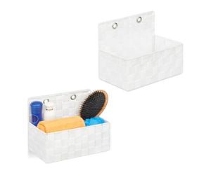 Relaxdays Cesta Organizadora Colgante, Set 2, Efecto Trenzado, Baño, Pasillo, Cestita Pared, 20 x 25 x 16,5 cm, Blanco
