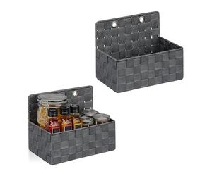 Relaxdays Cesta Organizadora Colgante, Set de 2, Efecto Trenzado, Baño, Pasillo, Cestita Pared, 20 x 25 x 16,5 cm, Gris