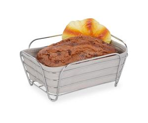 Relaxdays Cesta pan metal con forro de tela blanco,gris