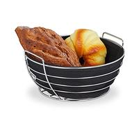 Relaxdays Cesta Pan Metal, con Forro de Tela Extraíble, Redonda, Cesta Desayuno para Pan, Cesto Diámetro 23 cm, Negro