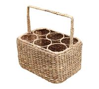 Relaxdays Cesta para 6 Botellas, Junco Trenzado con asa, 34x32x22 cm, Natural