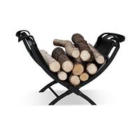 Relaxdays Cesta para Leña con Asas, Acero, Negro, 32 x 43.5 x 32 cm