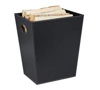 Relaxdays Cesta para Leña para Chimenea, Canasto Pellets de Polipiel, para Transportar y Almacenar, con Asas, Negro
