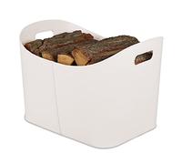 Relaxdays Cesta para Leña Piel Sintética XL, Canasto para Troncos con Asas, para Madera de Chimenea, Blanco Crema