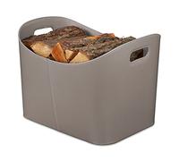 Relaxdays Cesta para Leña Piel Sintética XL, Canasto para Troncos con Asas, para Madera de Chimenea, Gris Oscuro, Acero