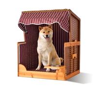 Relaxdays Cesta para Perros de ratán y Madera con Cuenco, Techo y Medidas 95x75x65 cm, jardín, Rojo Oscuro