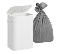 Relaxdays Cesta para Ropa con Tapa y 2 Compartimentos en bambú, Plegable, 105 L, 63×52×32 cm, Blanco