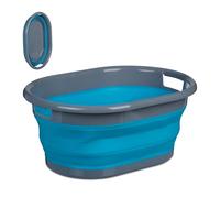 Relaxdays Cesta Plegable Colada, 21 L, Plástico, con Asas de Transporte, 23,5 x 54 x 39 cm, Canasto Ropa, Azul/Gris, 23.5 x 54 x 39 cm