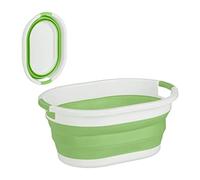 Relaxdays Cesta Plegable Colada, 24 litros, Canasto Ropa Plástico, Compacto para Ahorrar Espacio, con Asas, Verde/Blanco