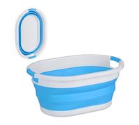 Relaxdays Cesta Plegable Colada, 36 L, Canasto Ropa Plástico, Compacto para Ahorrar Espacio, con Asas, Azul y Blanco