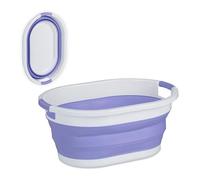 Relaxdays Cesta Plegable Colada, 36 L, Canasto Ropa Plástico, Compacto para Ahorrar Espacio, con Asas, Lila y Blanco