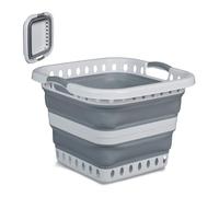 Relaxdays Cesta Plegable Colada, 40 L, Plástico, con Asas de Transporte, 35 x 48,5 x 48,5 cm, Canasto Ropa, Blanco/Gris