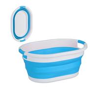 Relaxdays Cesta Plegable Colada, 24 L, Canasto Ropa Plástico, Compacto para Ahorrar Espacio, con Asas, Azul y Blanco, 24 x 53 x 38 cm