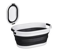 Relaxdays Cesta Plegable Colada, 36 L, Canasto Ropa Plástico, Compacto para Ahorrar Espacio, con Asas, Blanco y Negro