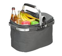 Relaxdays Cesta Plegable Térmica, con Tapa, Asa, 27 L, Bolsa Compra, Pícnic, Camping, Poliéster, Aluminio, Gris