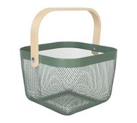 Relaxdays Cesta rejilla metal con asa de madera marrón claro,turquesa