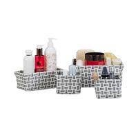 Relaxdays cestas almacenaje, Juego de 4 Cajas, Plástico Duro, Estables, Óptica Tipo Mimbre Trenzado, Blanco y Gris, Hierro, 22x22x10 cm