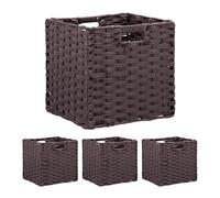Relaxdays Cestas Almacenaje, Set 4, Cajas Organizadoras Plegables, Diseño Trenzado, 31x32x30cm, Ropa, Plástico, Marrón, Hierro